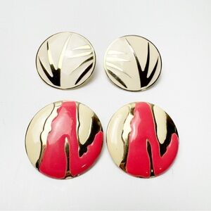 Vintage 80s Round Enamel Earrings